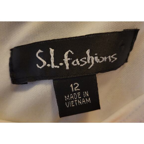 S.L. Fashions Lattice Cut Navy Blue & White Sleeveless Knee Length Dress Sz 12 - Picture 4 of 6